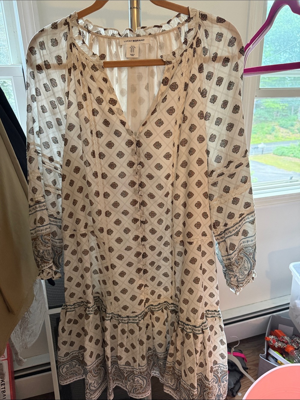 Lucky Brand Cream Dress with Black Paisley Print